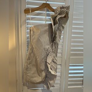 Zara One Shoulder Ruffle Dress with Navy Stripes